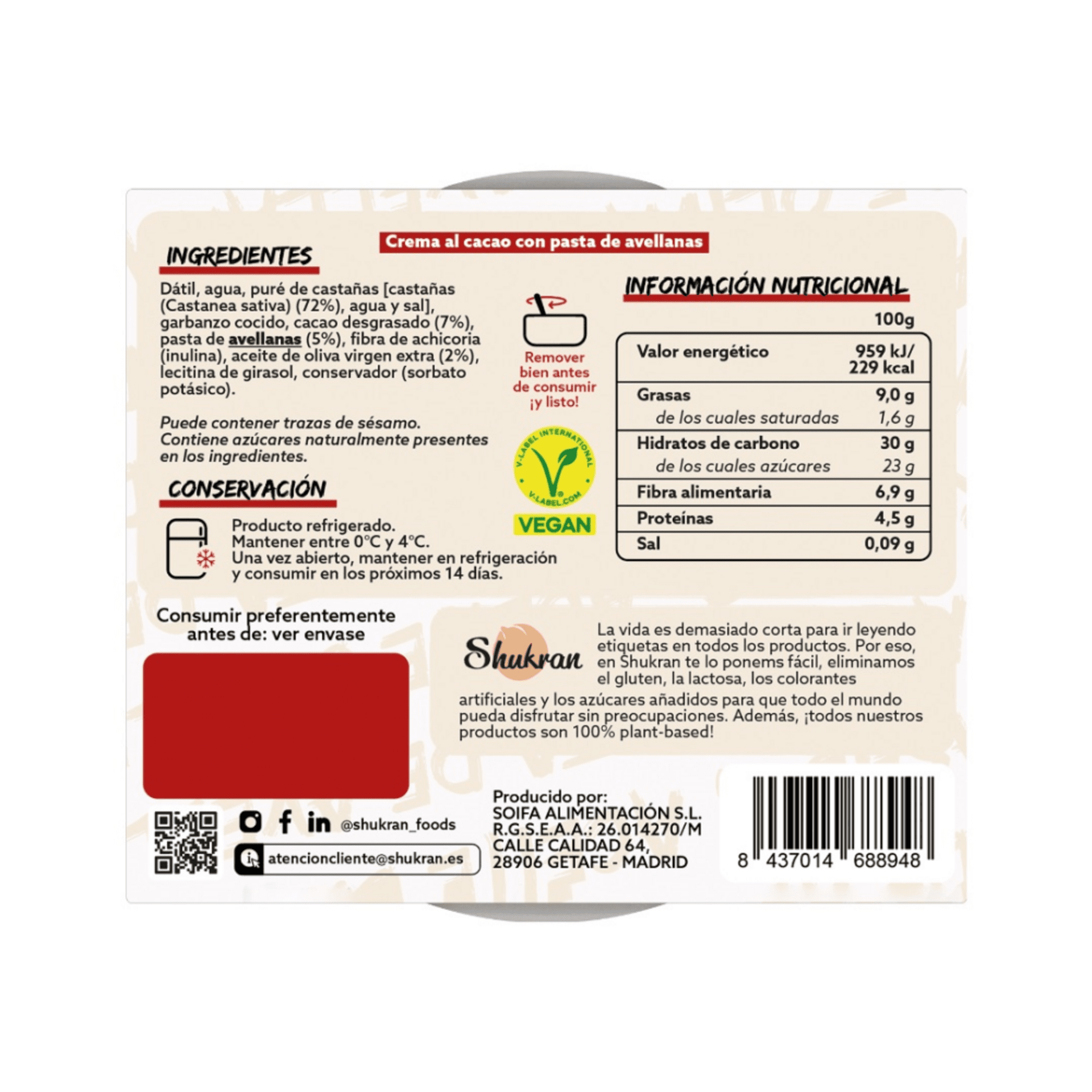 Refrig crema chocolate Realfooding 200 g - 2
